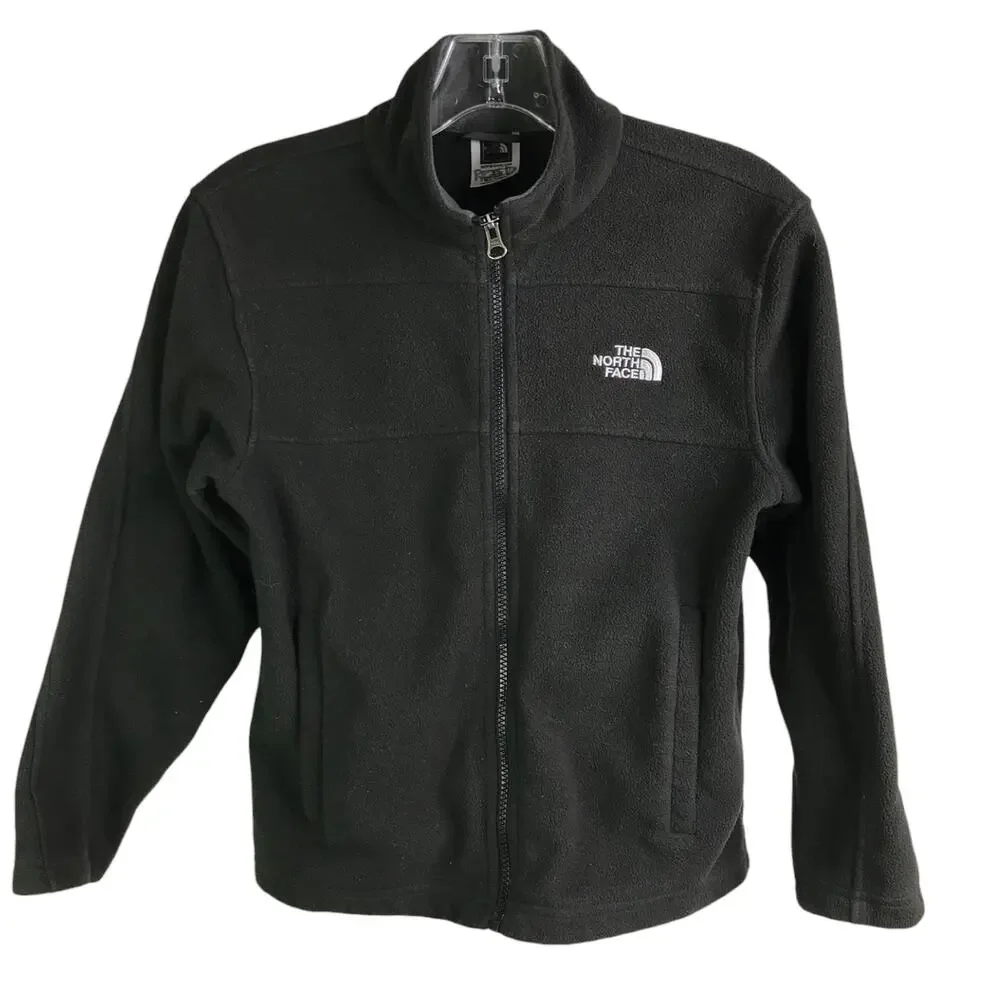 The North Face Jacket Boy Kids M10/12 Black Fleece High Neck Zip-Up Lined Pocket